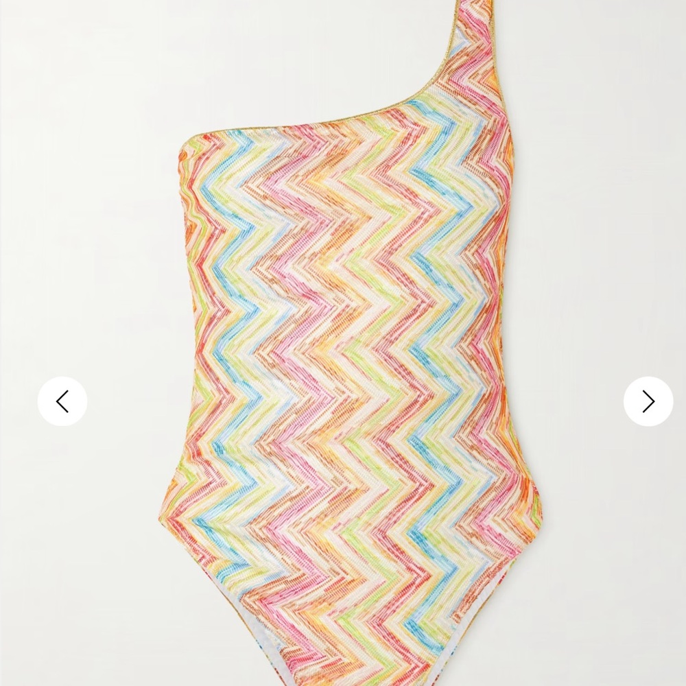 MISSONI Mare one-shoulder striped crochet-knit swimsuit